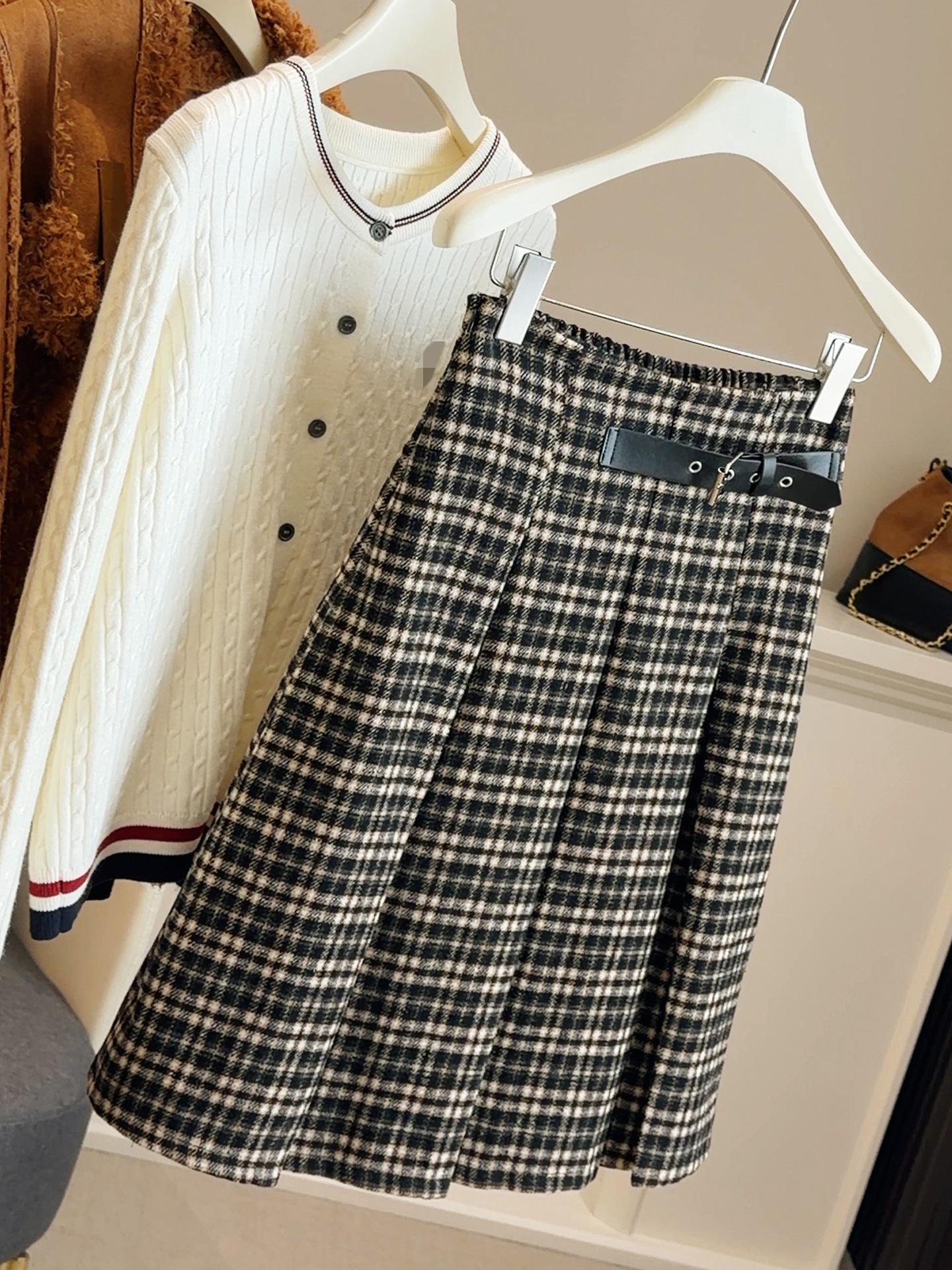 Women s Christmas Red Plaid Wool Pleated Midi Skirt - Slimming & Versatile for 2025 Autumn/Winter S чёрный