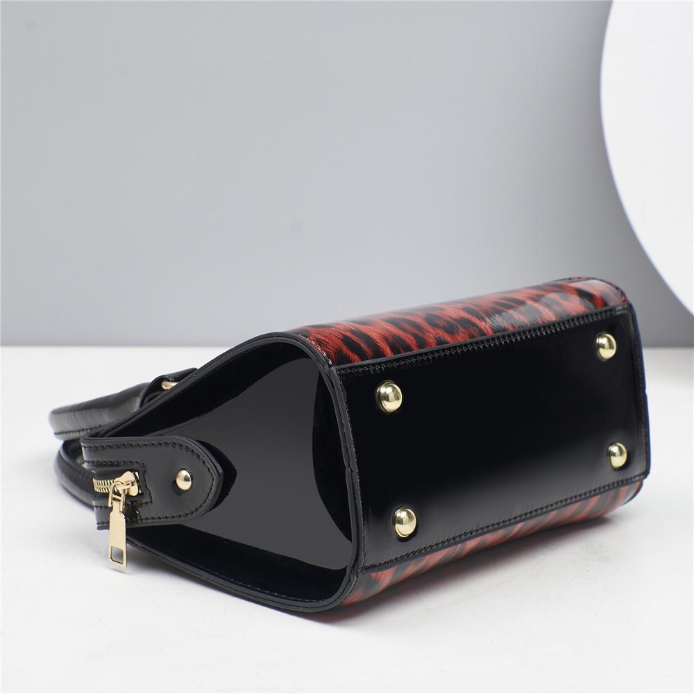 Retro Crossbody Bag Leopard Design Women Handle Bag Bright Glossy Surface Shoulder Bags Lady Handbag Party Outgoing Shopping
