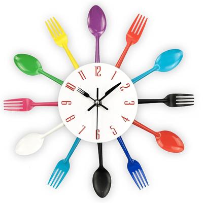 Kitchen Wall Clock 3D Removable Modern Creative Cutlery Kitchen Spoon Fork Wall Clock Restaurant Wall Watch Room Home Decoration