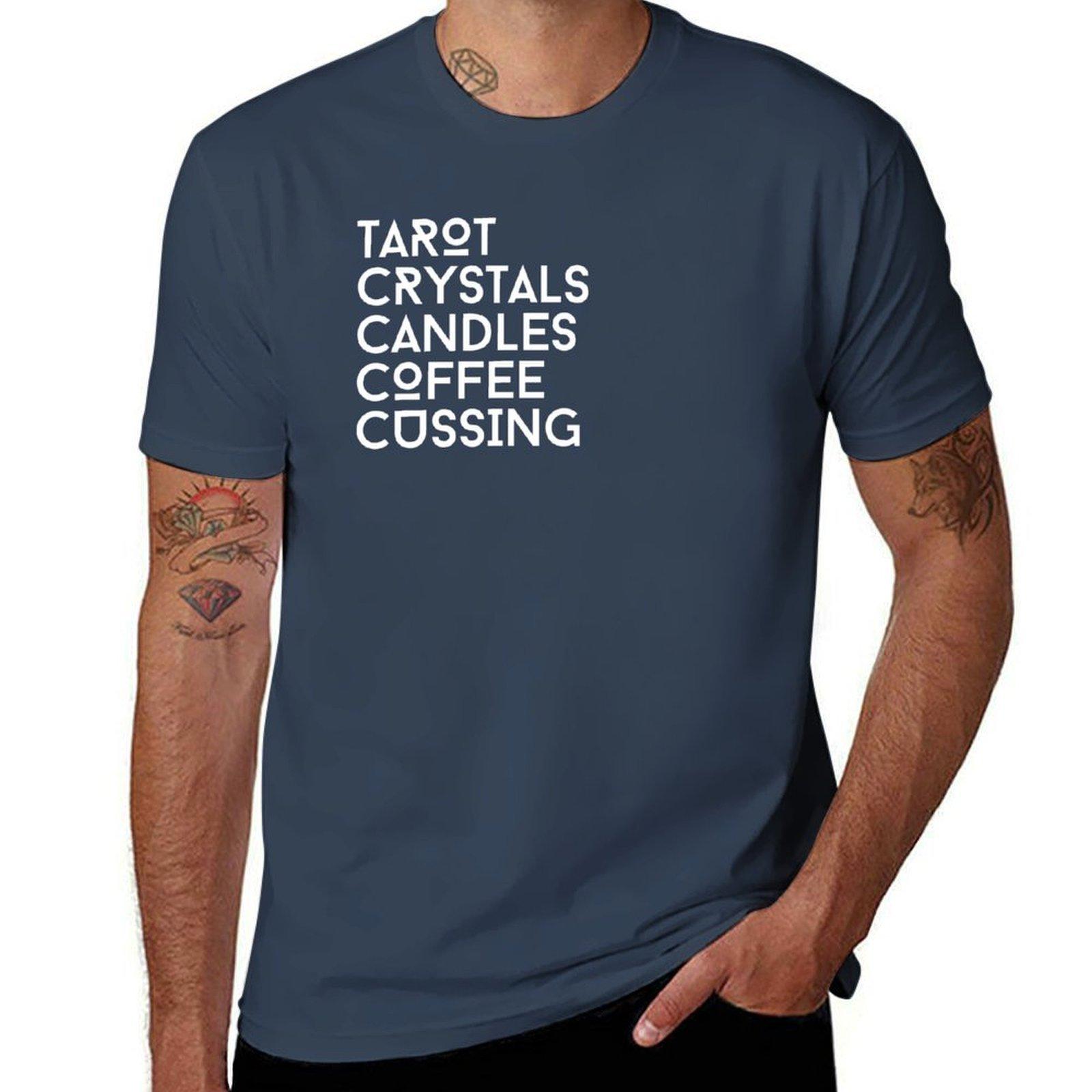 Tarot Crystals Candles Coffee Cussing TShirt Abstract Pattern Print Top S