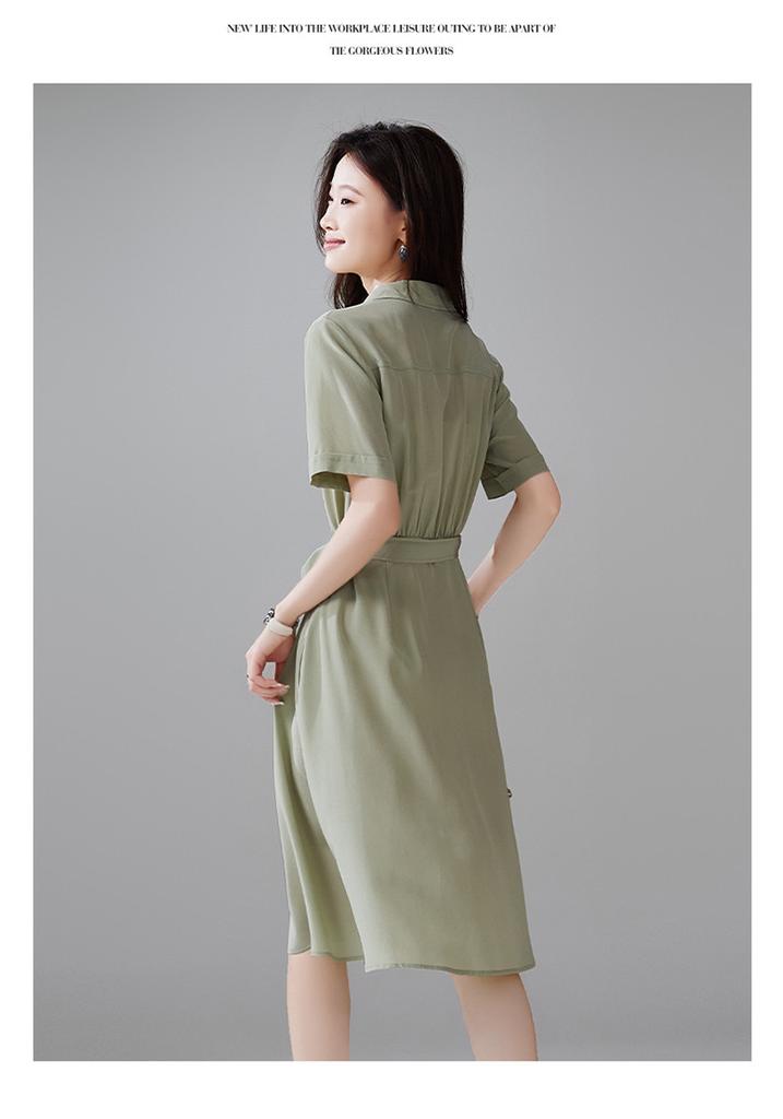 100% mulberry silk short sleeved shirt for women, versatile for summer commuting in 2026, medium to long length silk shirt for women