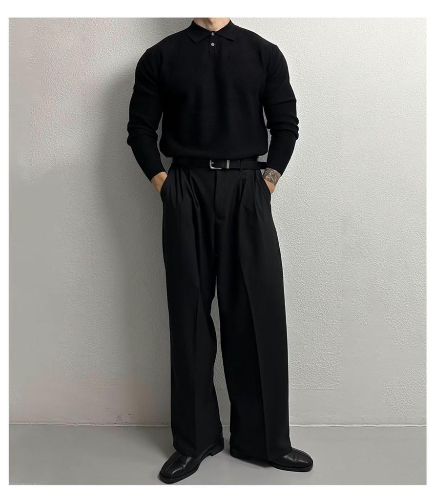 Polo en maille tendance décontracté haut de gamme pour homme à manches longues - Style coréen Printemps/Automne, Pull ample légèrement mature et polyvalent