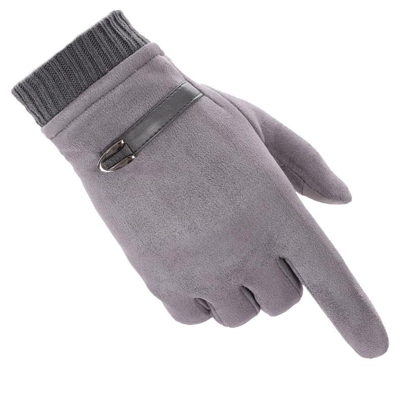 Suede Gloves Men's Autumn and Winter Windproof Warm Touch Screen Piled Thickened Riding Driving Motorcycle Cotton Gloves