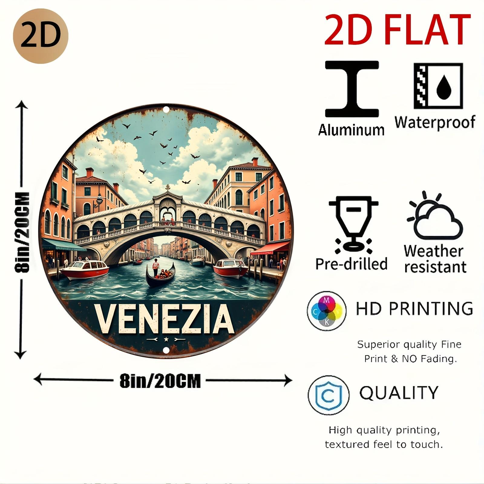 Vintage Venice Italy Metal Wall Art Retro Travel Poster Decor Featuring Rialto Bridge GondolasItalian City Tin Sign for Home 20x20cm(8x8inch)