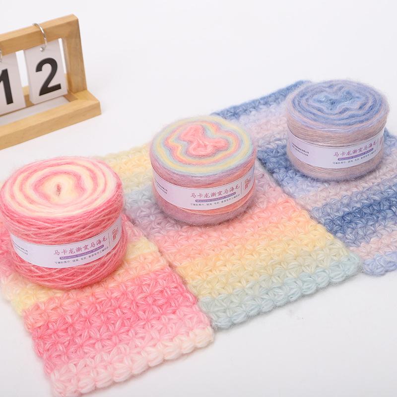 Gradient Colorful Mohair Multicolor Rainbow Yarn 165Meters Hand-Woven Soft Yarn For Knitting Crochet Sweater Jacket