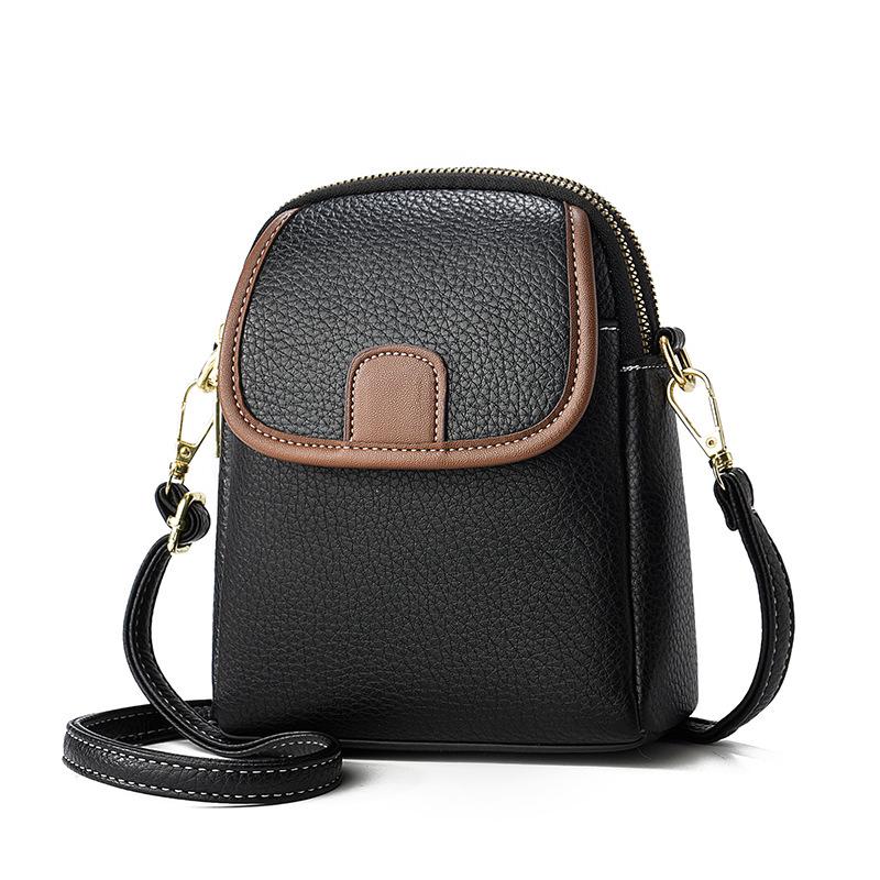 2025 Summer Korean Style Lychee Color Block Phone Crossbody Bag