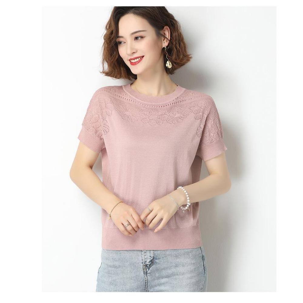 Ice Silk Short Sleeved T-shirt Women's Thin Summer New Item Crochet Hollow Out Versatile Breathable Loose Knit Top