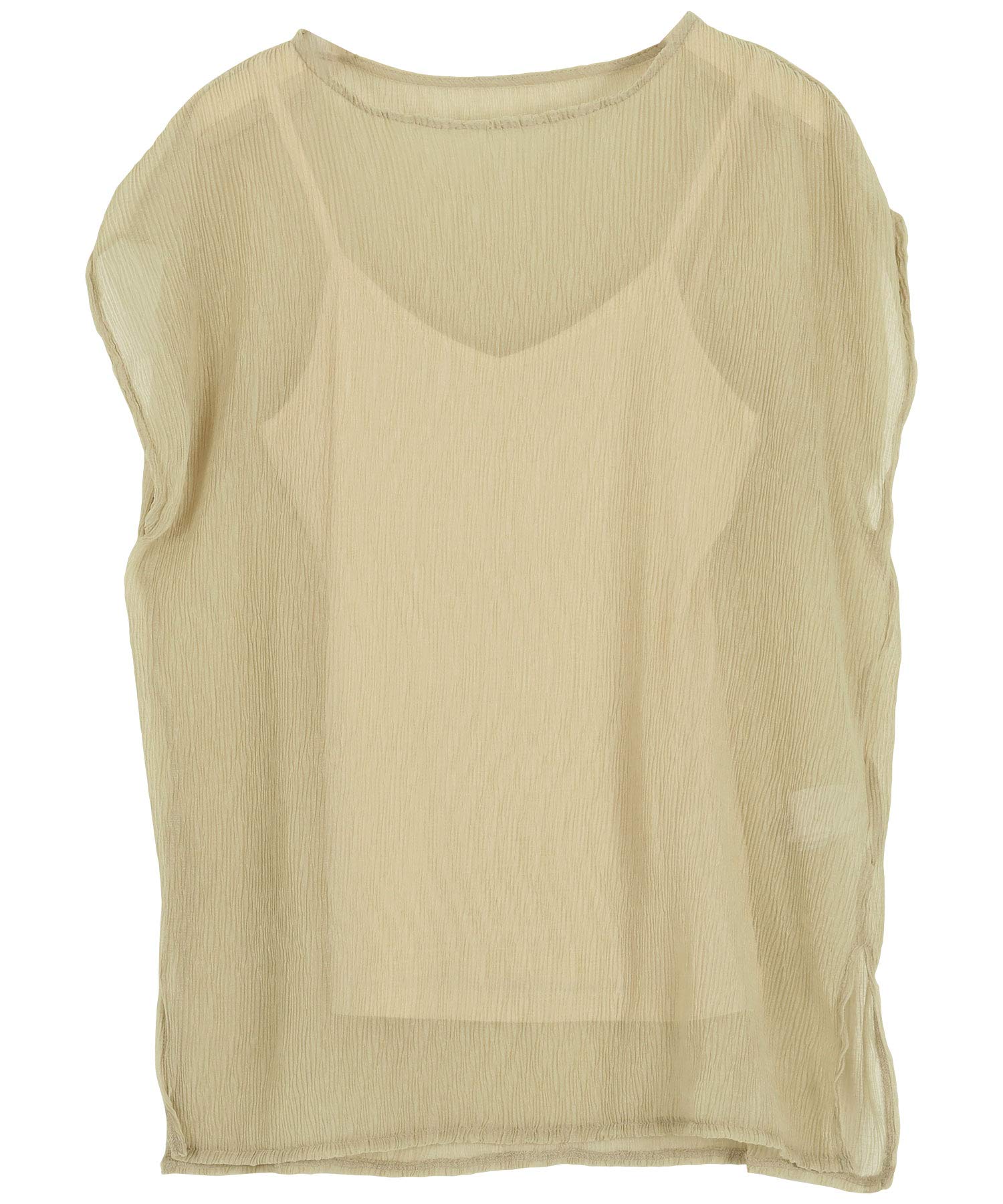 

Kobe Lettuce Sheer Pleated Top with Inner Layer Sheer Relaxed Short Set with Inner Beige [C4775] Women s Camisole, Fit, Summer, Beige, Top, Shirt, бежевый