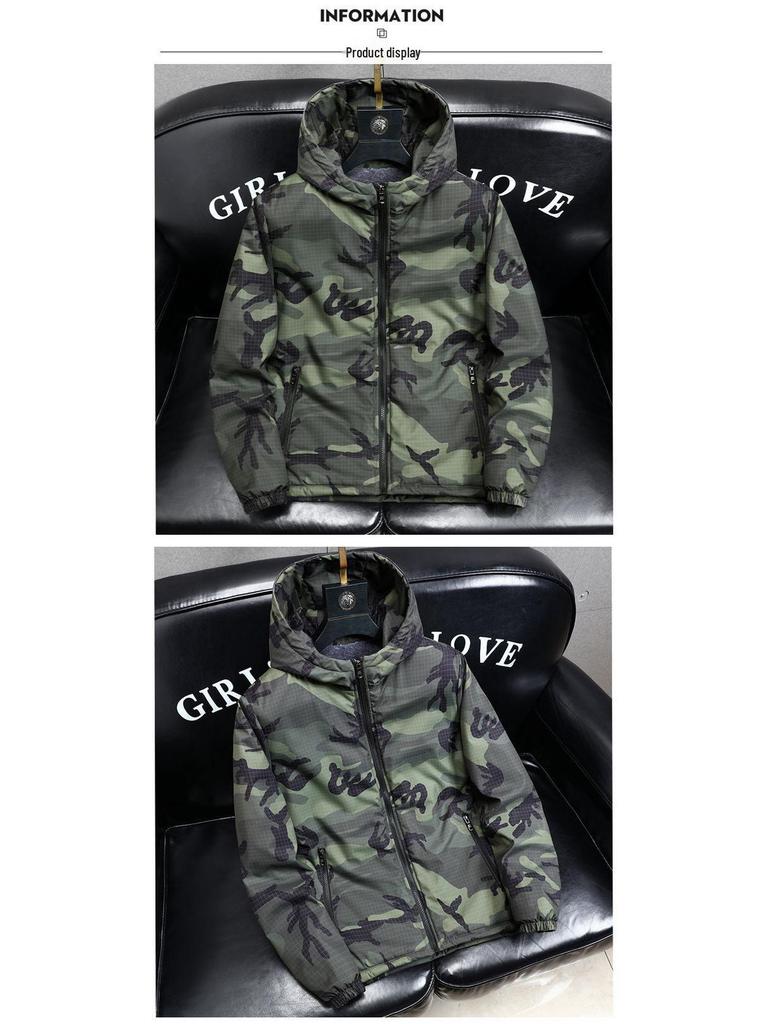 Men's Trendy Camouflage Leopard Print Jacket – Autumn/Winter Velvety Thick Cotton Windbreaker