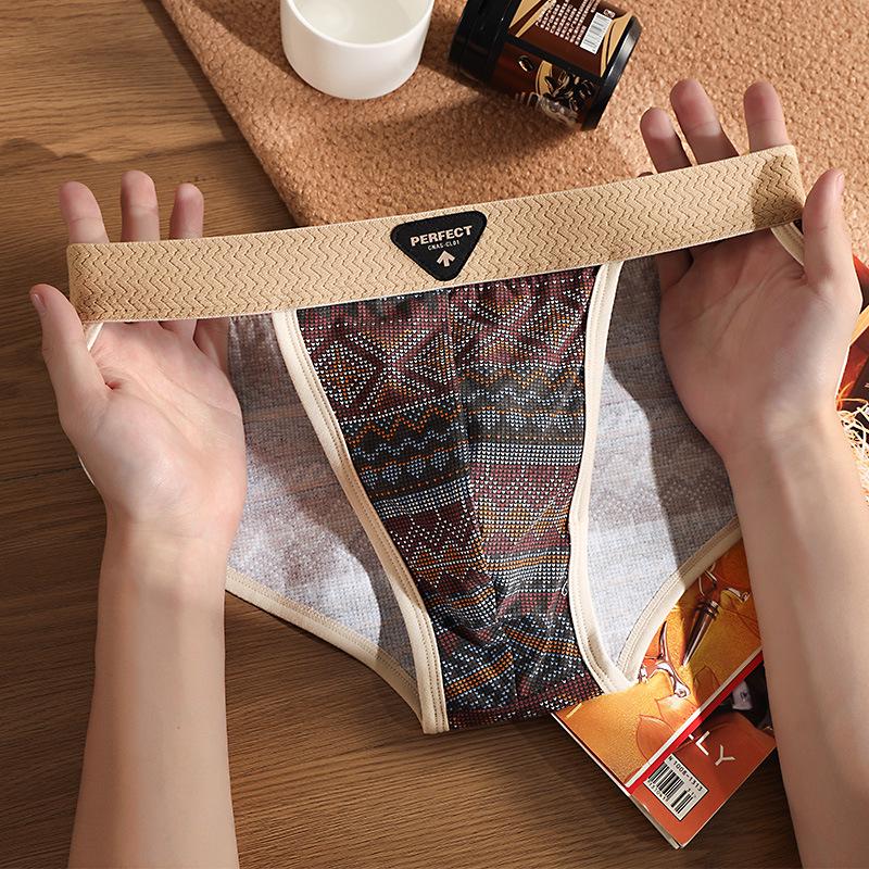 

Мужские хлопковые трусы-слипы с ретро этническим принтом - Дышащие, Удобные, Модные L красный