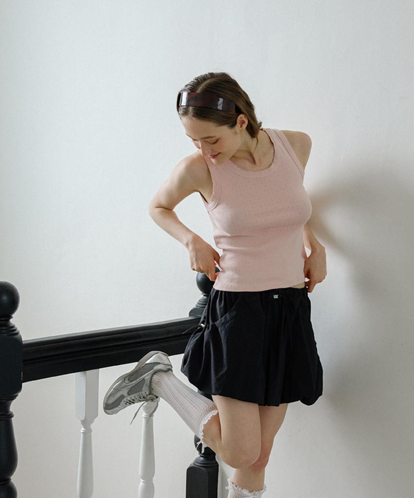 Leteoli Nylon String Balloon Mini Skirt_Black