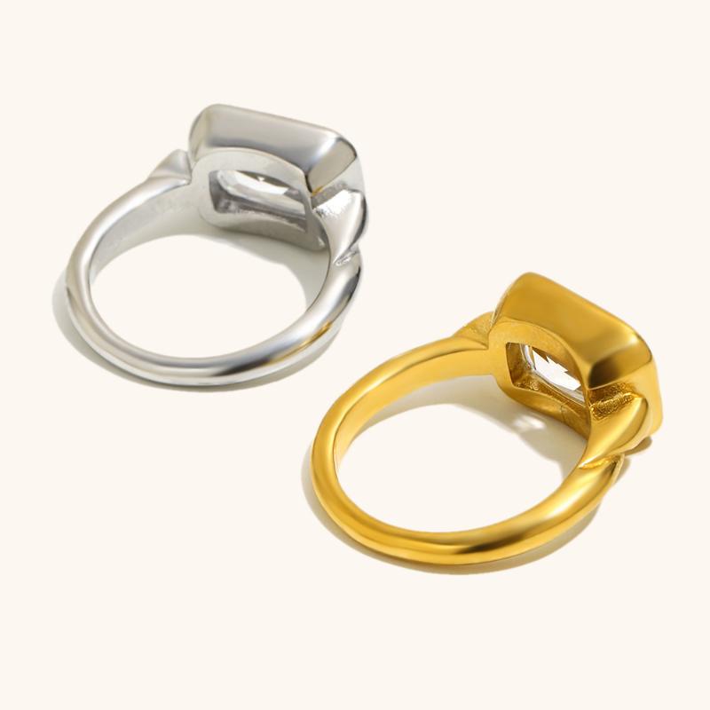 Square Zircon Cute Statement Creative Thin Ring Tarnish Free Jewelry Decoration Gold And Silver Inlay Zircon Gold Plated