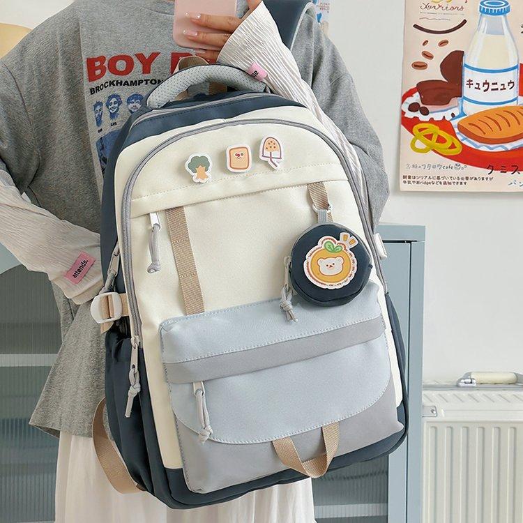 Schoolbag Japanese ins college simple contrasting color backpack female niche design sense junior high school student schoolbag casual backpack