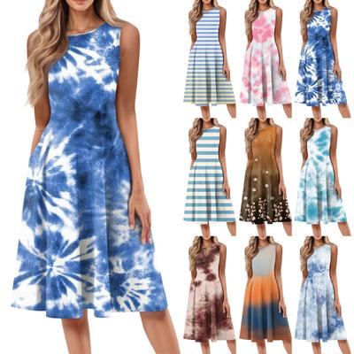 Modisches, ärmelloses, bedrucktes Pulloverkleid mit Rundhalsausschnitt für Damen, mittellang