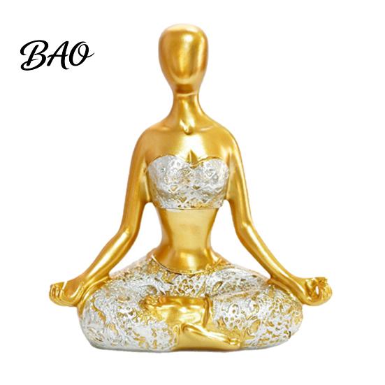 Living Room Yoga Decor Meditation Lady Statue, Modern Pose Women Figurine, Zen Hand-carved Figure Female Sculpture for Office, Room, Desktop