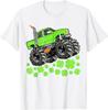 St Patricks Day Monster Truck Graphic Tee Shirt Green Clover Casual Short Sleeve Tops