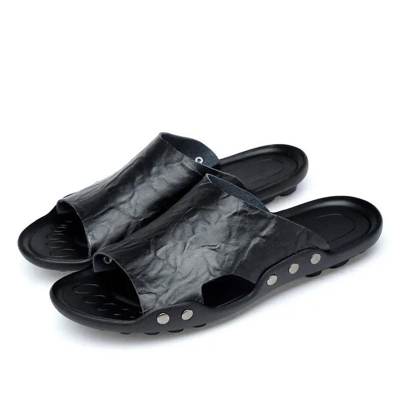 Fashion Lazy Men's Shoe House Beach Platform Slides Indoor Walk Around Home Genuine Leathe Pvc Fun Casual Elegant Y2k Adult Male Slipper