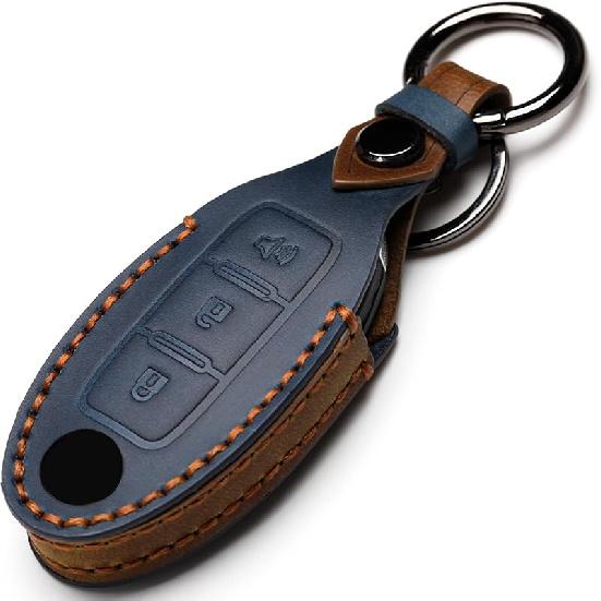 Leather Car Key Fob Cover Compatible With Nissan Keyless Remote Control For Nissan X-Trail Rogue Altima Quest Pathfinder Sentra Patrol Cima Fuga