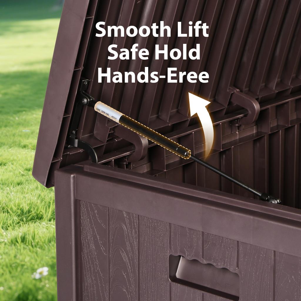Lockable Storage Box Waterproof Storage Bin UV-Resistant Deck Box Outdoor Organizer Garden Patio Wood Grain Case Accessories