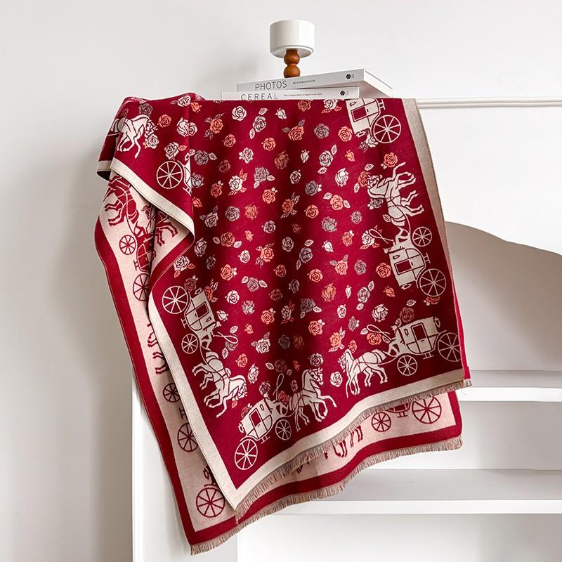Elegant French Vintage Butterfly Print Faux Cashmere Scarf Women Warm Thick Wrap Shawl Office Winter
