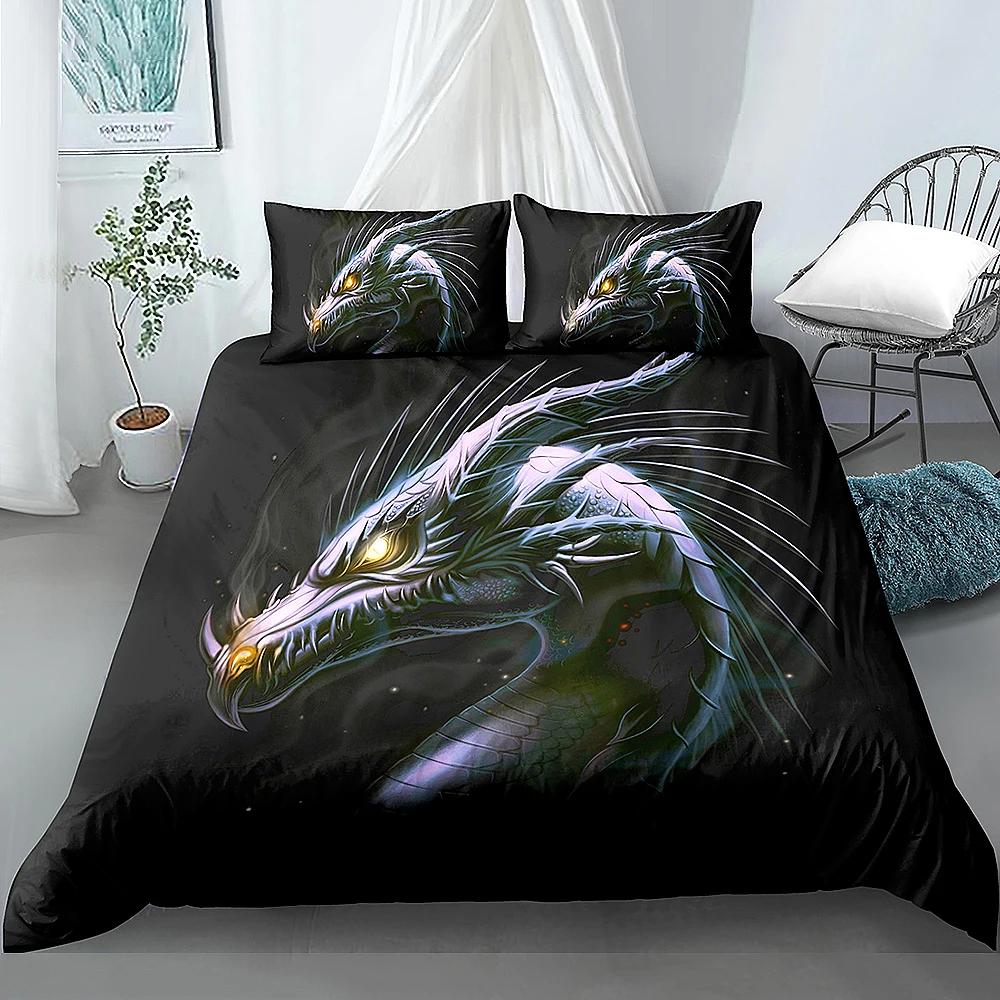 Galaxy Dragon King Queen Duvet Cover Outer Space Starry Sky Bedding Set Jungle Animals Quilt Cover Cartoon Black Comforter Cover