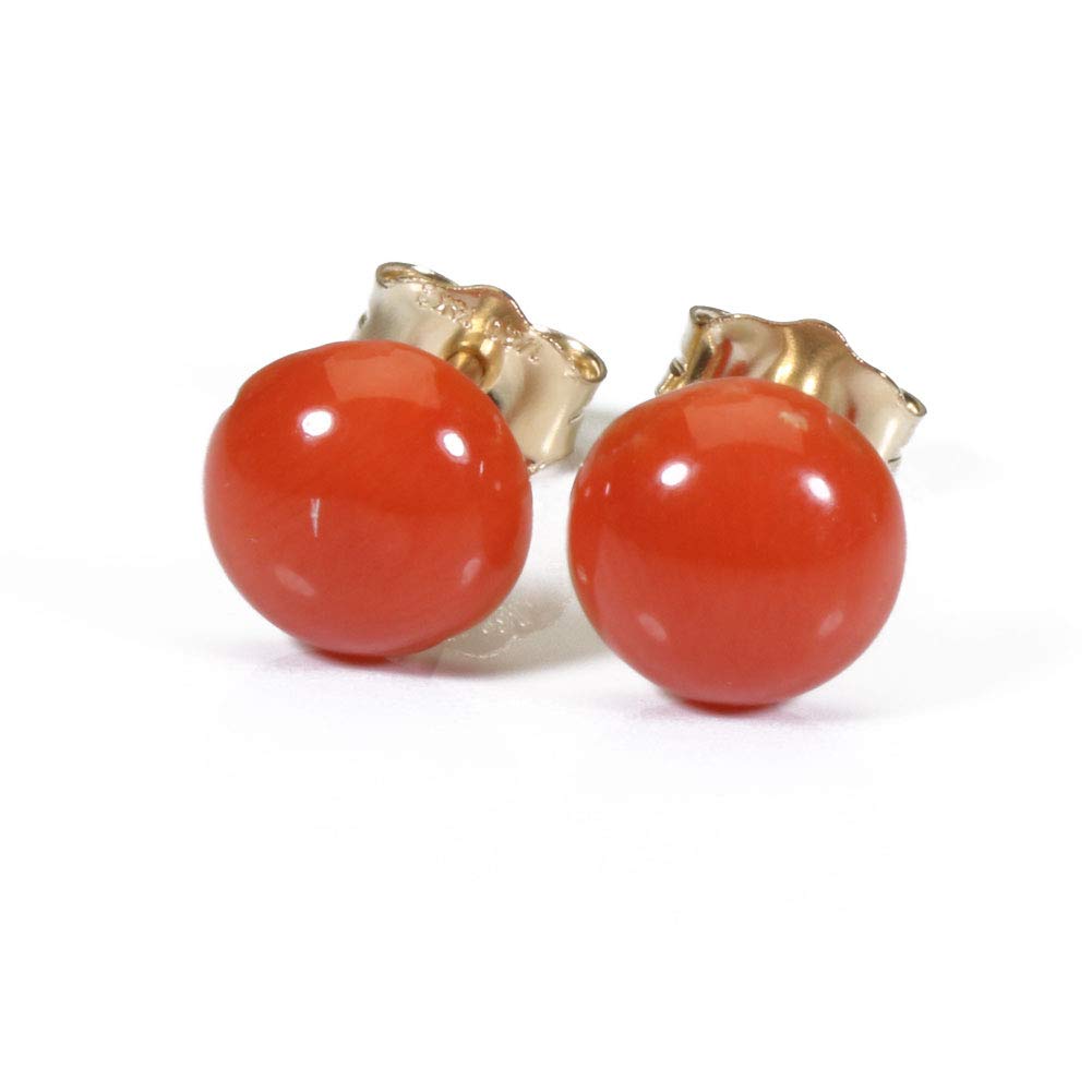 Mediterranean Coral Gold Undyed Earrings, Semicircular, Filled,