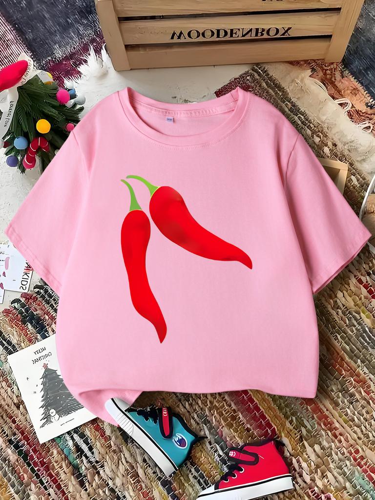 Vivid Red Chili Simple Print Kids Tee Boys Girls Family Matching Short Sleeve Soft Breathable Daily Parent Child Comfort Tops