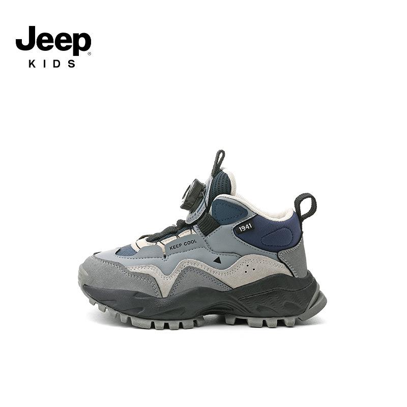 JEEP Kids  High-Top Hiking Boots - Autumn/Winter 2025 Non-Slip Leather with Velvet Lining for Boys and Girls 37