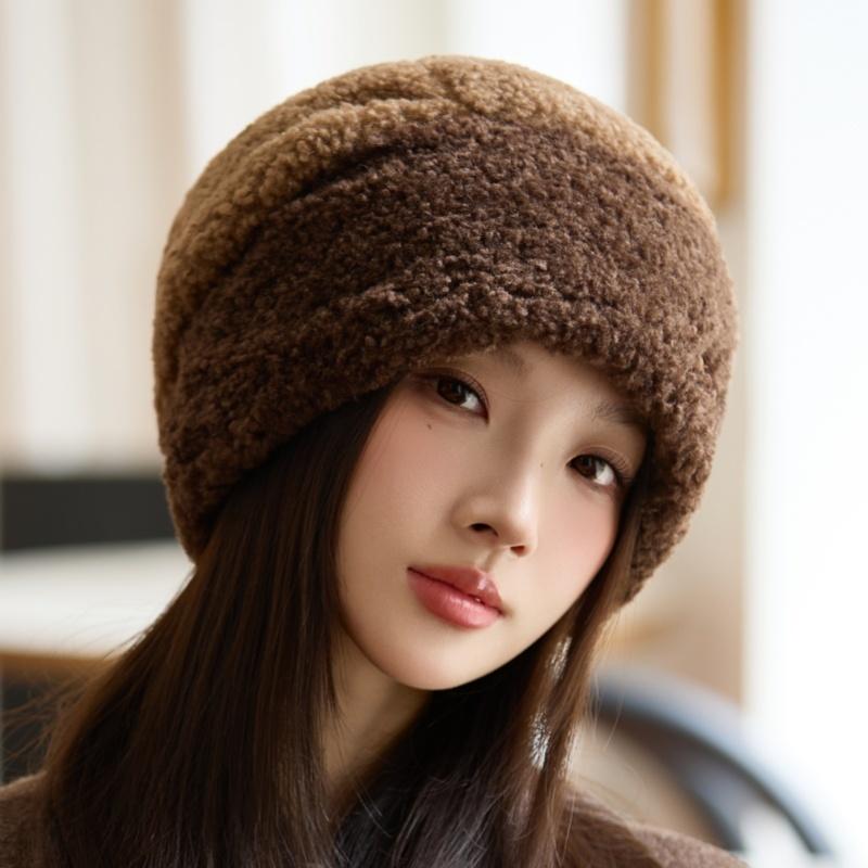 Hat Women's Autumn and Winter Lamb Fleece New Fleece Thickened Cycling Hat Cold-proof Windproof Ear Protector