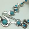 Women's Vintage Bohemian Ethnic Greenstone Asymmetrical Pendant Necklace Earrings Set Wedding Party Jewelry Gift Accessories
