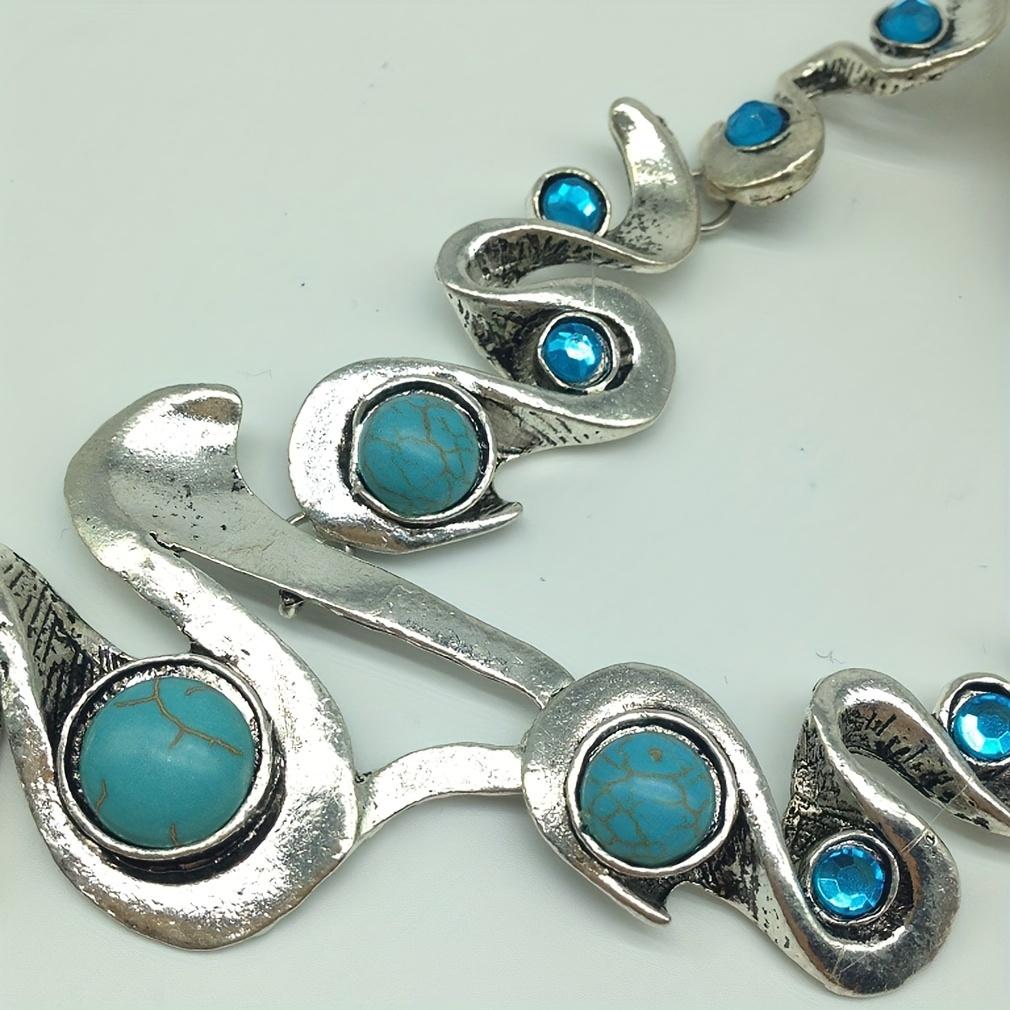Women's Vintage Bohemian Ethnic Greenstone Asymmetrical Pendant Necklace Earrings Set Wedding Party Jewelry Gift Accessories