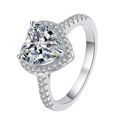 D Color 2ct Moissanite Ring Women's Ring S925 Sterling Silver Ring Heart-shaped Engagement Diamond Ring Wedding Ring Gift for Girlfriend