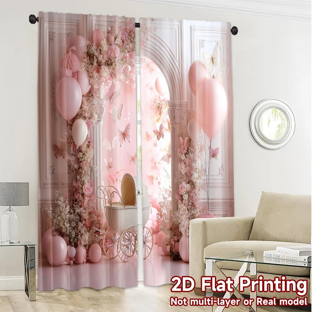 2pcs   2D FLAT PRINTING Curtains (Without Rod) Blush Bliss Popular Popular Curtain Durable Polyester Curtains Art Deco Festive