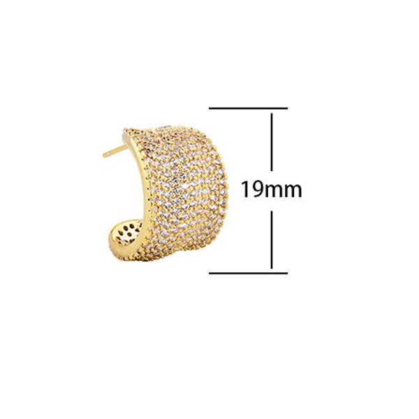 2026 High-End Full Zircon Micro-Pave C-Shape Earrings - Elegant Copper Gold Plated Wide Hoop Studs for Women Light Luxury Jewelry