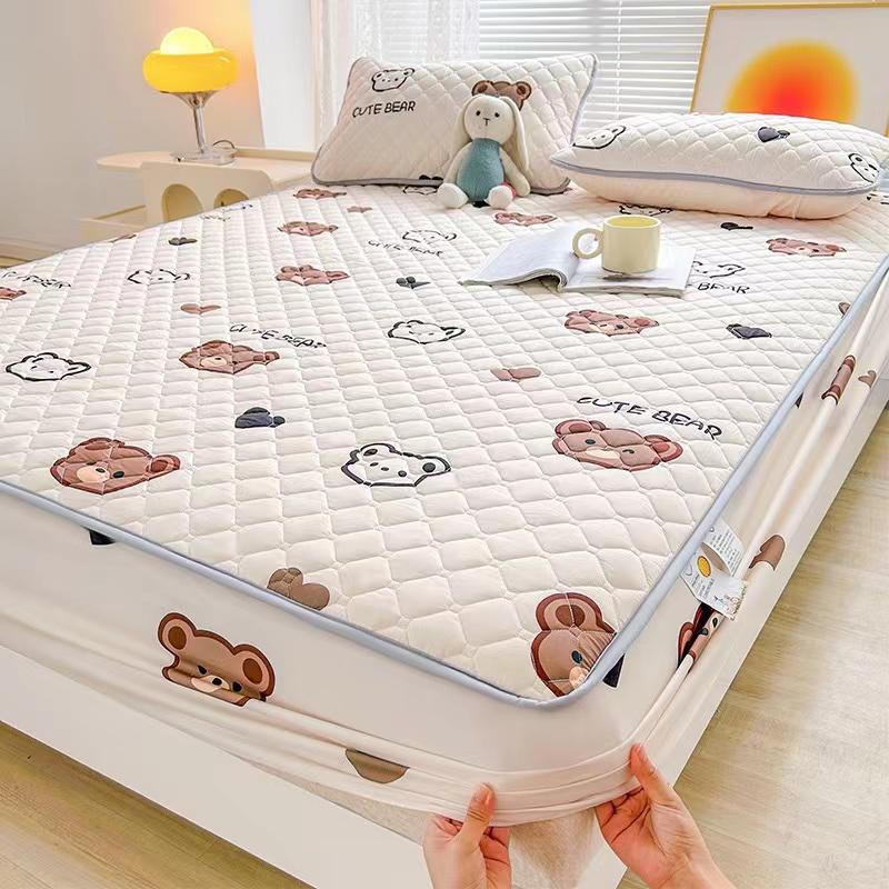 Soft Brushed Thicken Quilted Mattress Cover Breathable Anti-mites Al-inclusive Queen Size Bed Cover Not Included Pillowcase