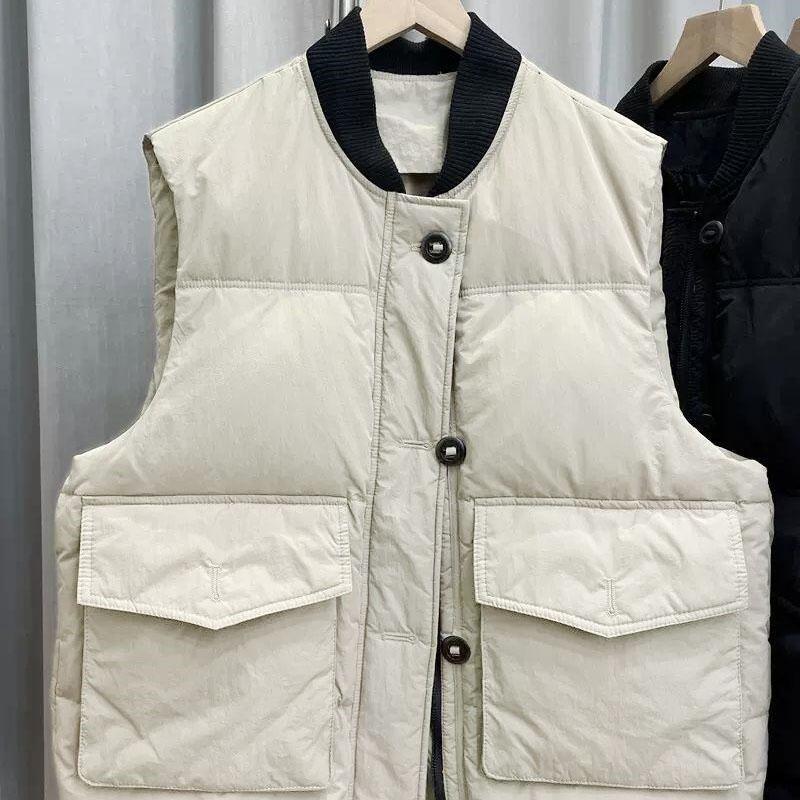 Vest for Women Oversize Thickened WinterLarge Pockets Solid Color Windproof Down Casual Sleeveless Tops Vest