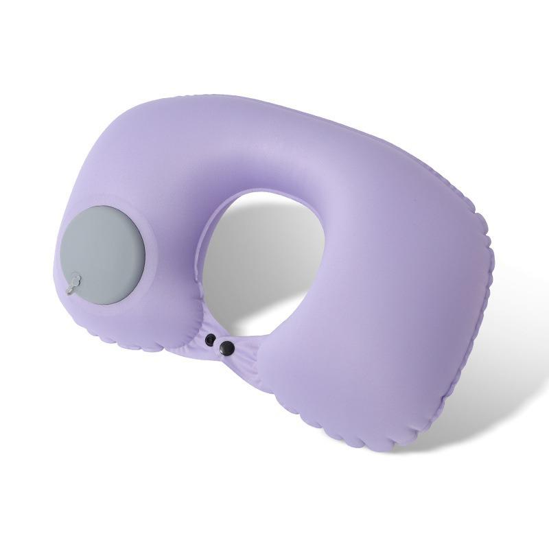 Portable Inflatable U-shaped Neck Pillow for Travel - Milk Silk Press-type for Car & Airplane
