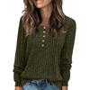 Women's Casual Solid Button Round Neck Sanding Sweatshirt Long Sleeve Top