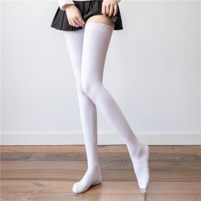 1pair Women Cotton Over Knee High Socks 80cm Lengthened JK Lolita Stockings Autumn Winter Elastic Thigh Stockings Party Socks