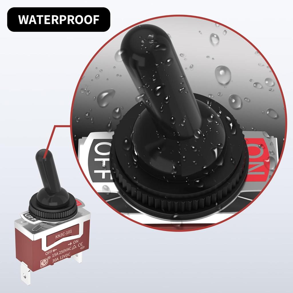Waterproof Toggle Switch 12V Marine Boat Automotive Car SPST 2 Pin ON Off Toggle Switch with Boot Cover 30A 12 Volt 120V Heavy Duty -4pcs