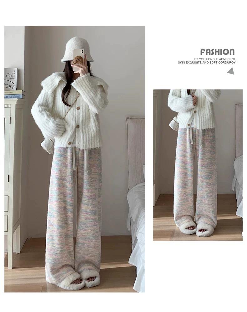 Petite Rainbow Polka Dot High Waist Fleece-Lined Wide-Leg Pants XS