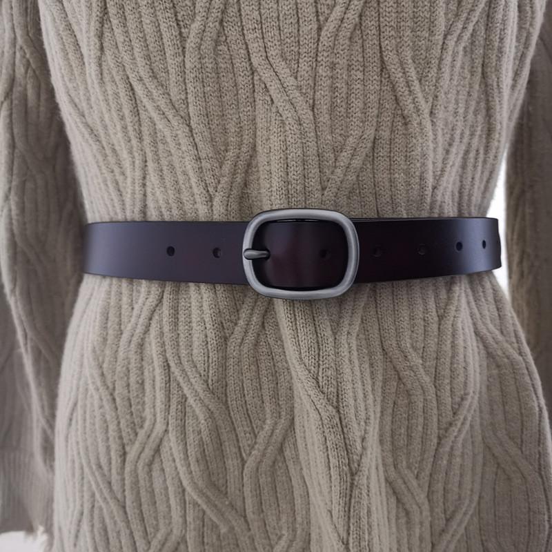 Girl Color Solid Fashionable Pure Leather Belt D Shaped Buckle Daily Use Casual