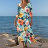 Dresses For Womens Vintage Print Tunic Waisted Midi Dress Summer Casual 3/4 Sleeve Dress