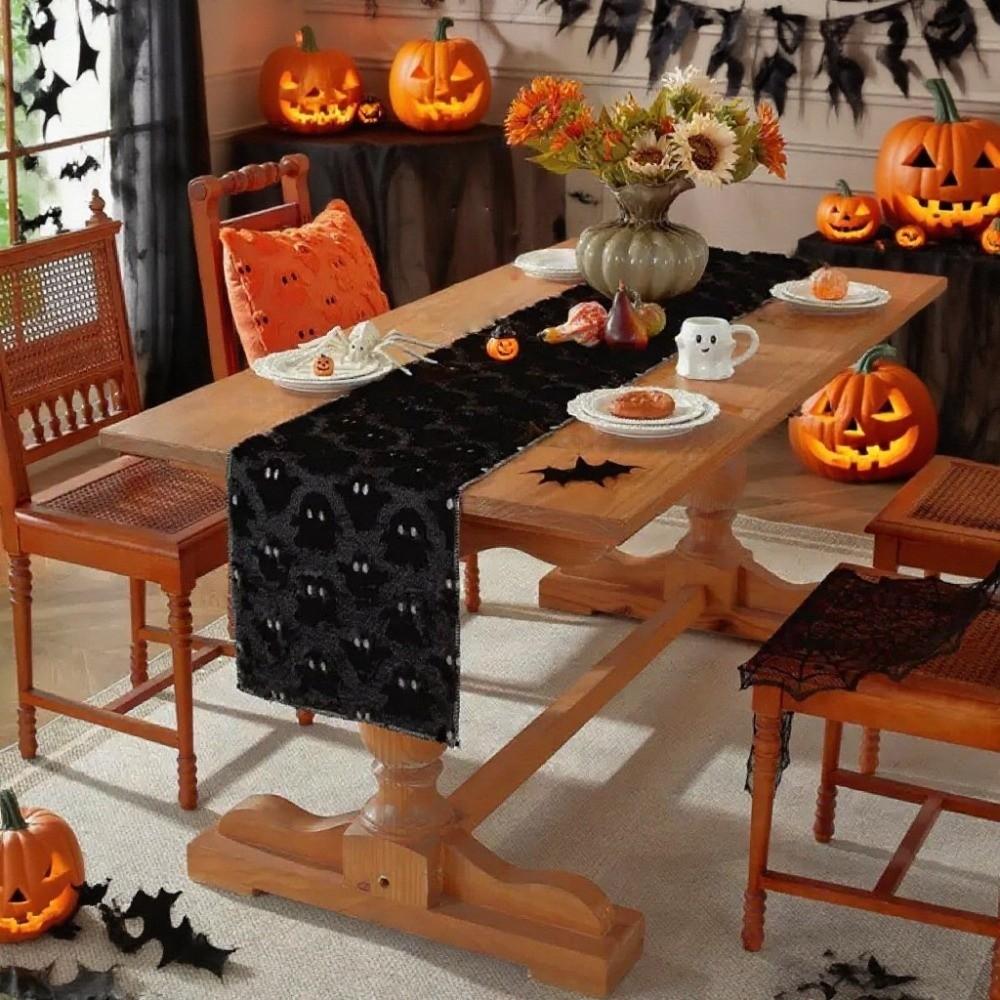 Comfortable Halloween Table Runner Soft Texture 3D Tufting Dining Tablecloth Restaurant
