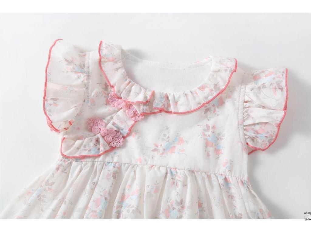 Baby Girl Floral Hanfu Jumpsuit Cheongsam Romper - Short Sleeve Snap Crotch