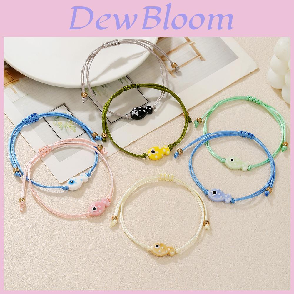 Braccialetti Tessuti a Mano con Pesci Animali in Ceramica per Donne e Uomini con Punti Multicolor Regolabili