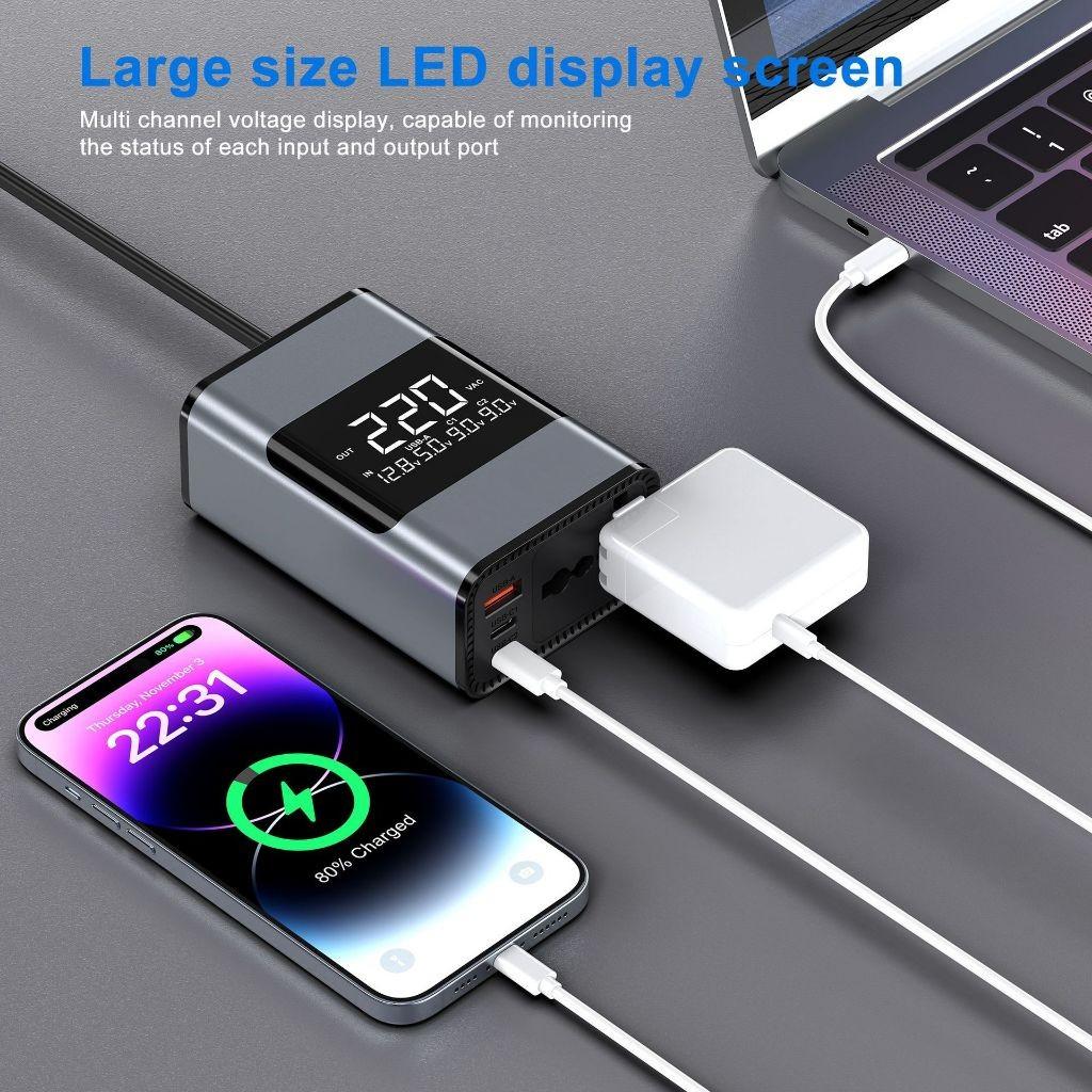 200W Portable Car Power Inverter 12/24V To 220V Fast Charging Converter USB Ports Multi-Function Socket Car Inverter