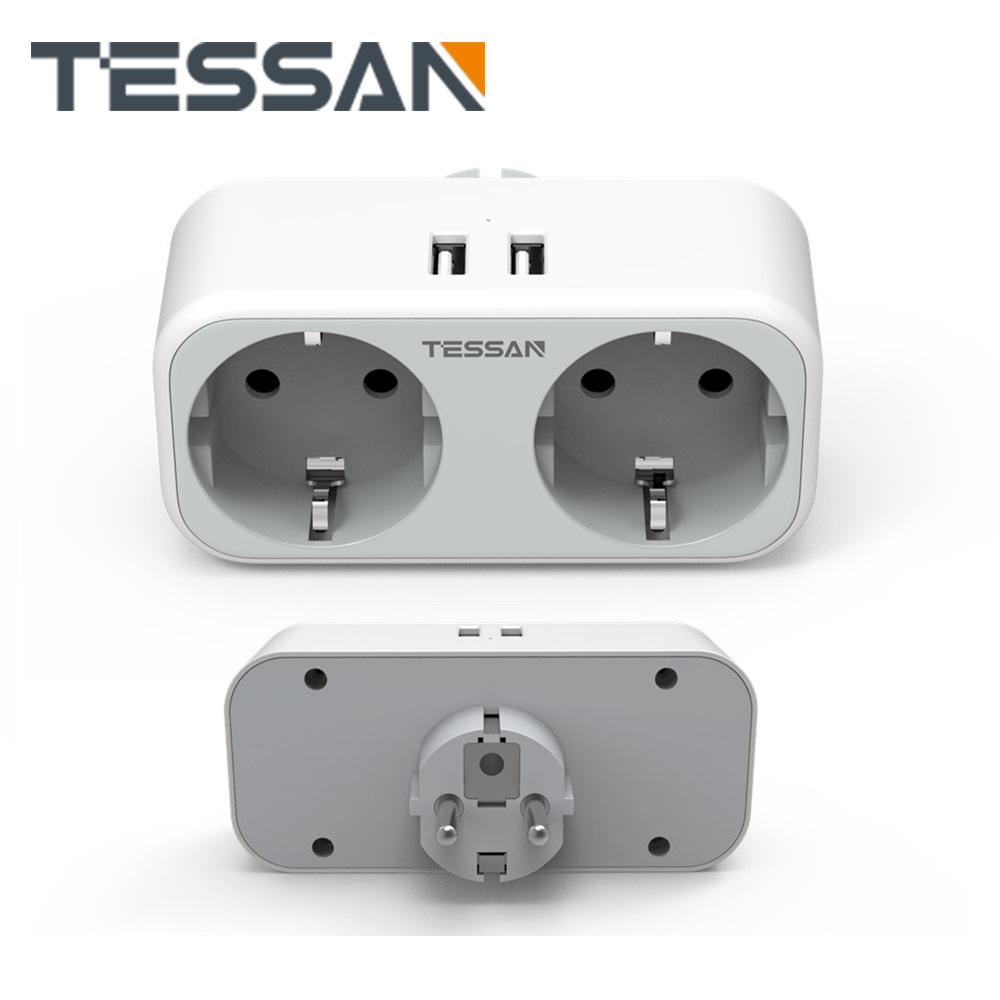 

Настенная USB-розетка TESSAN с вилкой Schuko 2/3 и 2 USB-портами для дома, офиса и путешествий