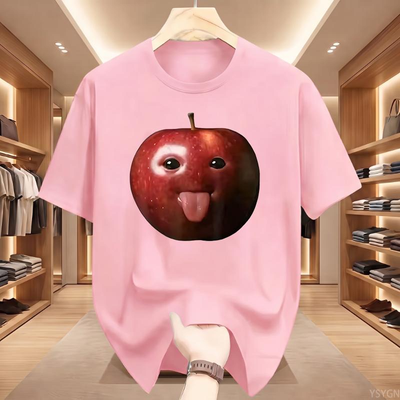 Funny Silly AI Apple Gen Z Meme BrainRot Humor Tongue Out T-shirt for Men T Shirts Crewneck Short Sleeve Tops