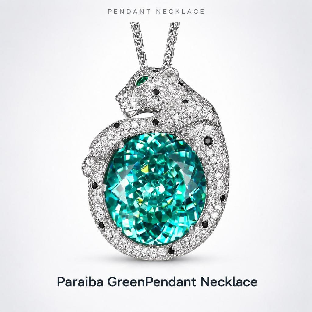 WNFU Women's Pendant Necklace, Paraiba Green, Copper